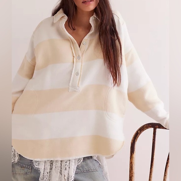 We The Free Striped Cream and White Collared Shirt - Picture 1 of 5